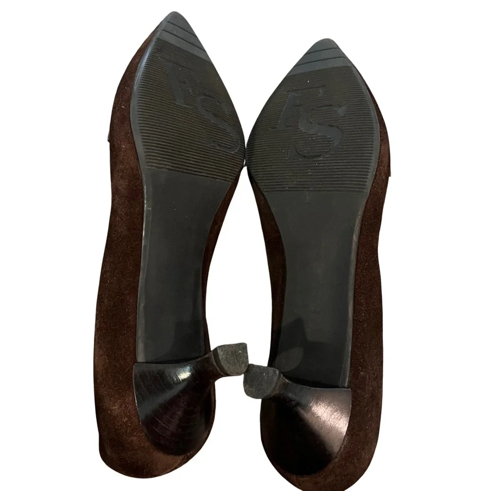Franco Sarto Brown leather Suede Pointed Toe Kitten Heel Penny Loafer Pumps 6M
